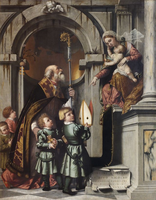 Alessandro Bonvicino detto Il Moretto, San Nicola di Bari presenta gli allievi di Galeazzo Rovellio alla Madonna in trono con il Bambino, 1539. Brescia, Pinacoteca Tosio Martinengo ©Fotostudio Rapuzzi